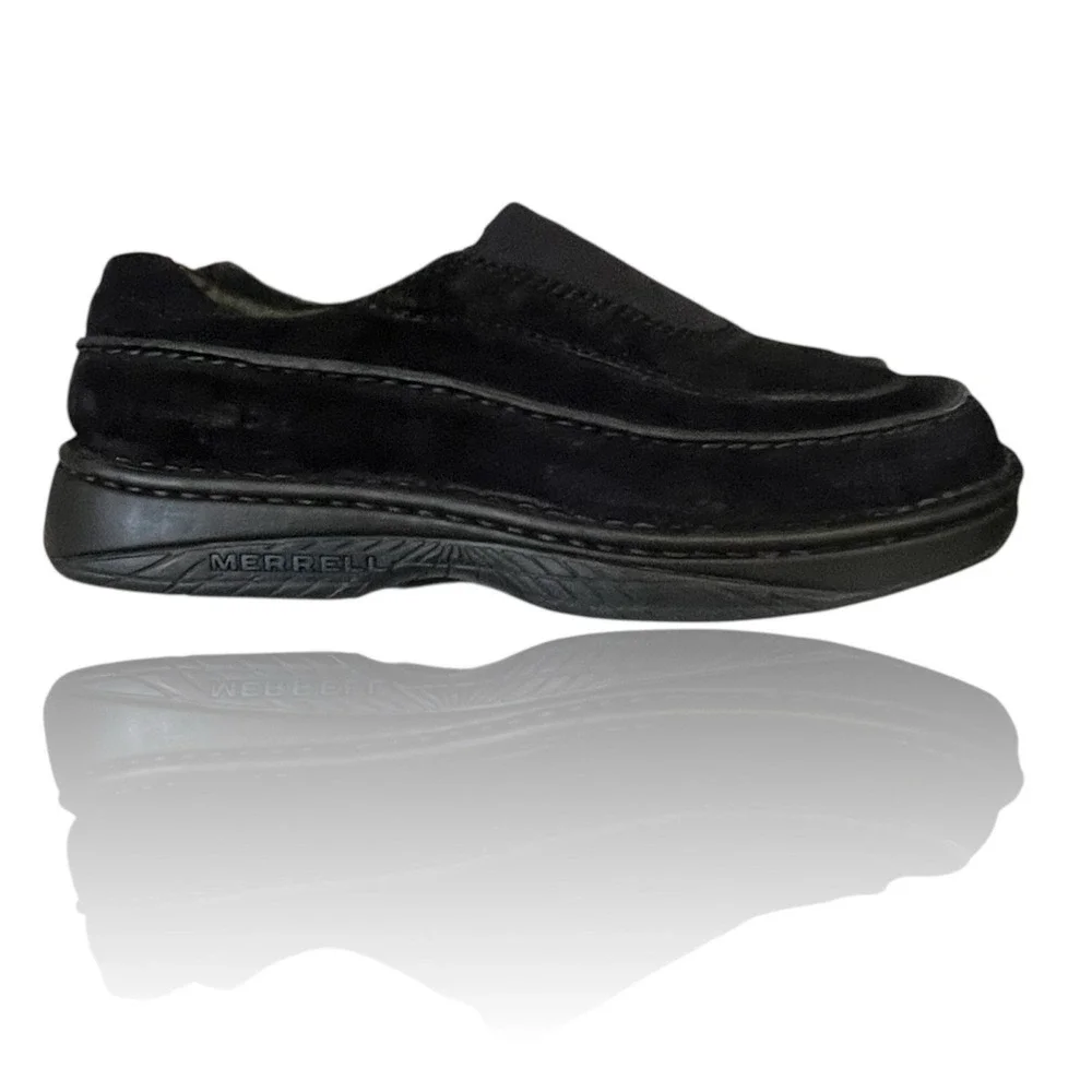 Merrell Mens Black Suede Slip On Loafers 8 World Map‎ Tread Shoes Casual Comfort